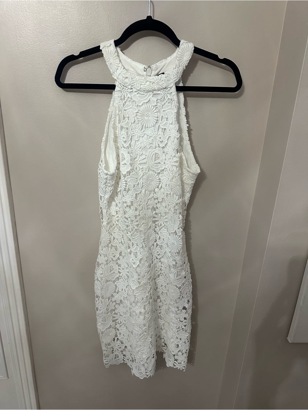 White Lace Halter Mini Dress